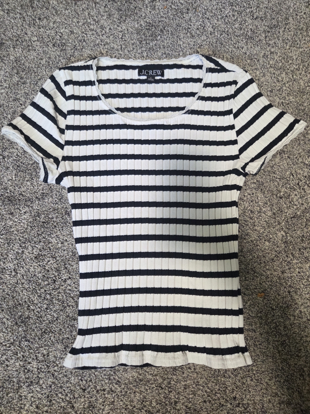 J. Crew Black and White Ribbed Short Sleeve Striped Tee